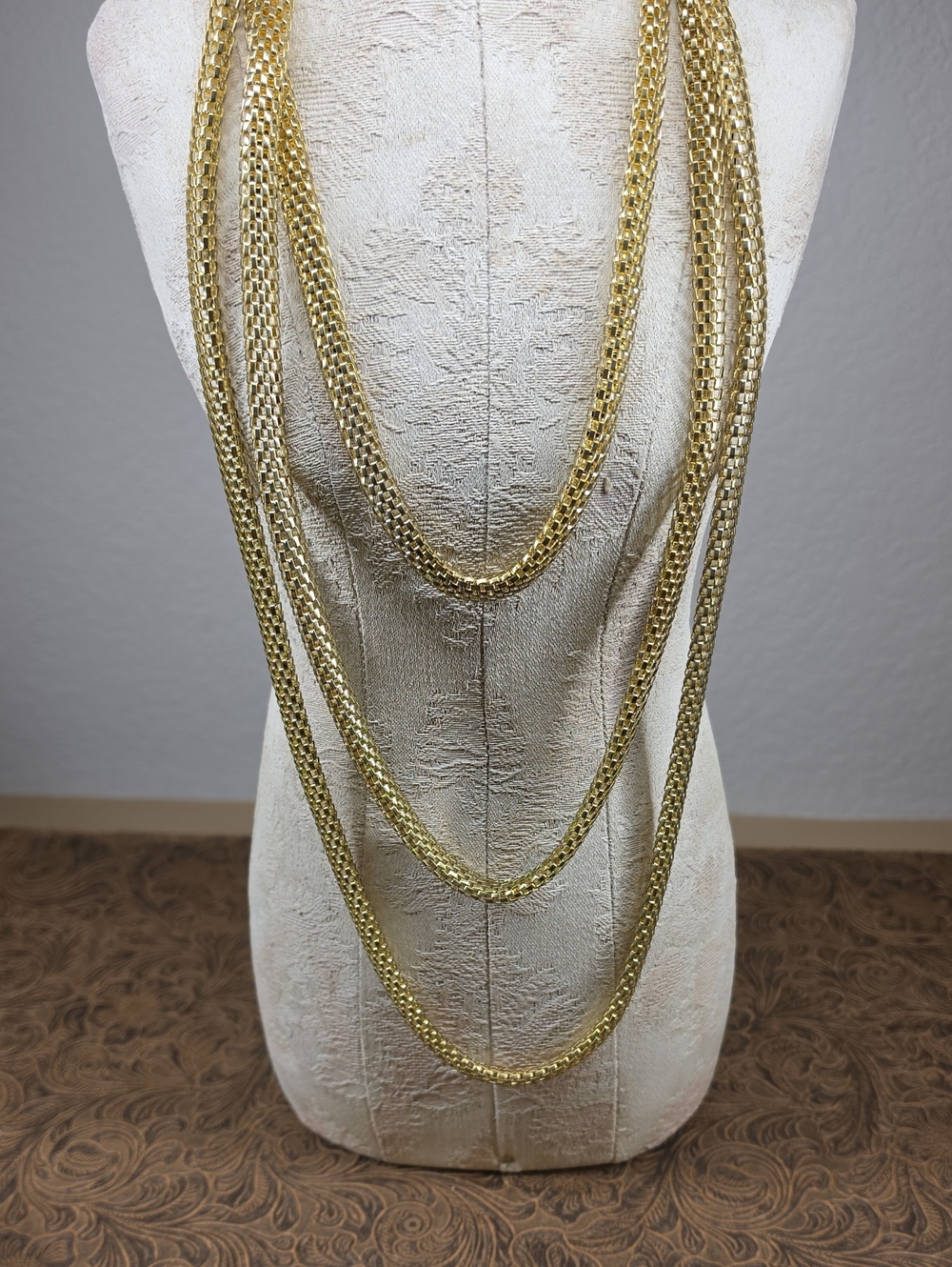 Vintage Gold Multi-Strand Panther Link Chain Statement Necklace